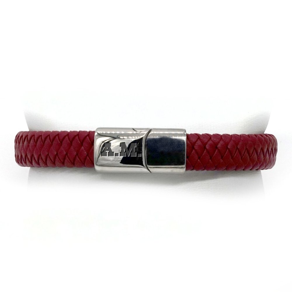 Men's red leather love knot with magnetic clasp. - Picture 2 of 5
